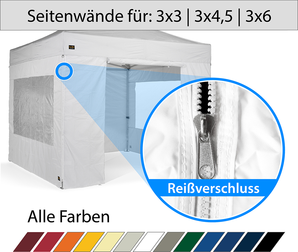 Seitenwände mit Reißverschluss – Größen 3x3 bis 3x6
