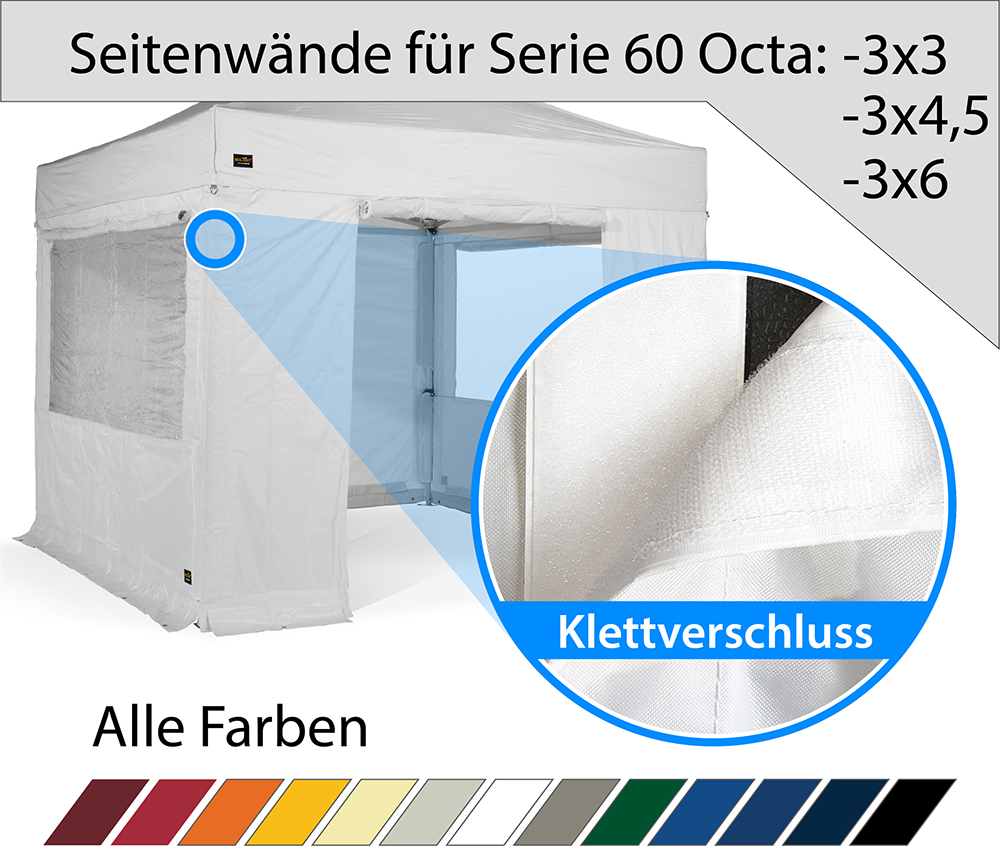 Seitenwände Serie 60 Octa mit Klettverschluss – Größen 3x3 bis 3x6