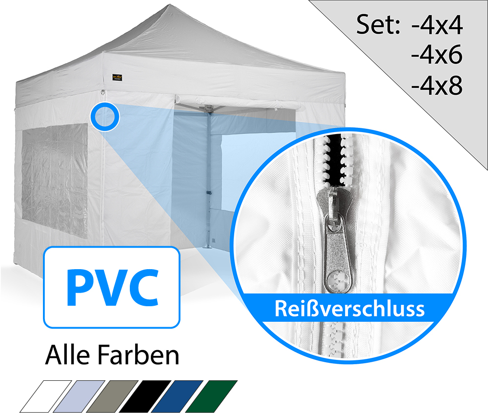 Spar-Set | Profi Faltzelt Serie 60 Octa + PVC Seitenwände mit Reißverschluss | 4x4 4x6 4x8