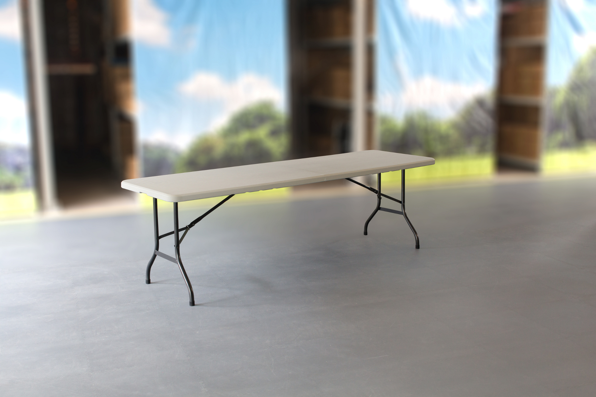 MVL-TENT® Multi-Tisch, 240 x 76 cm, HDPE-Tischplatte in weiß / Klappbare Füße und Tischoberfläche