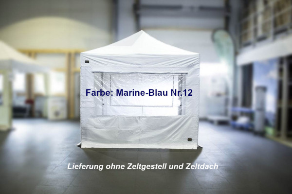 MVL-TENT® Seitenwand mit Fenster + Rollo 3m Klettverschluss-System, Farbe: Marine-Blau | Serie Octa