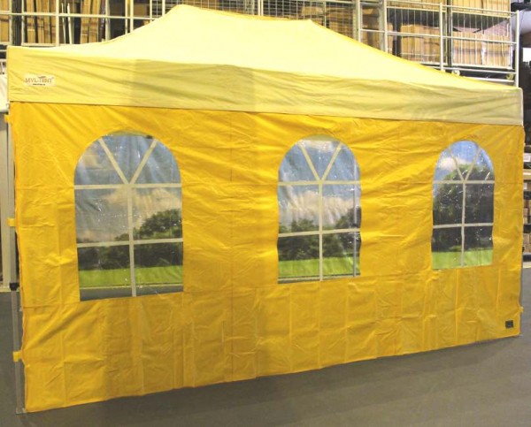 MVL-TENT ® Seitenwand Standard mit 3 Bogenfenstern, Größe: 4,5m. Farbe: Gelb | Restposten