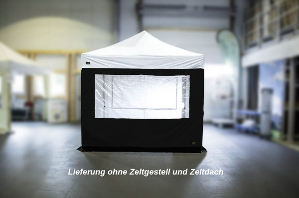 MVL-TENT ® Seitenwand PLUS mit Fenster+Rollo, Größe: 4m, Farbe: Schwarz | Restposten